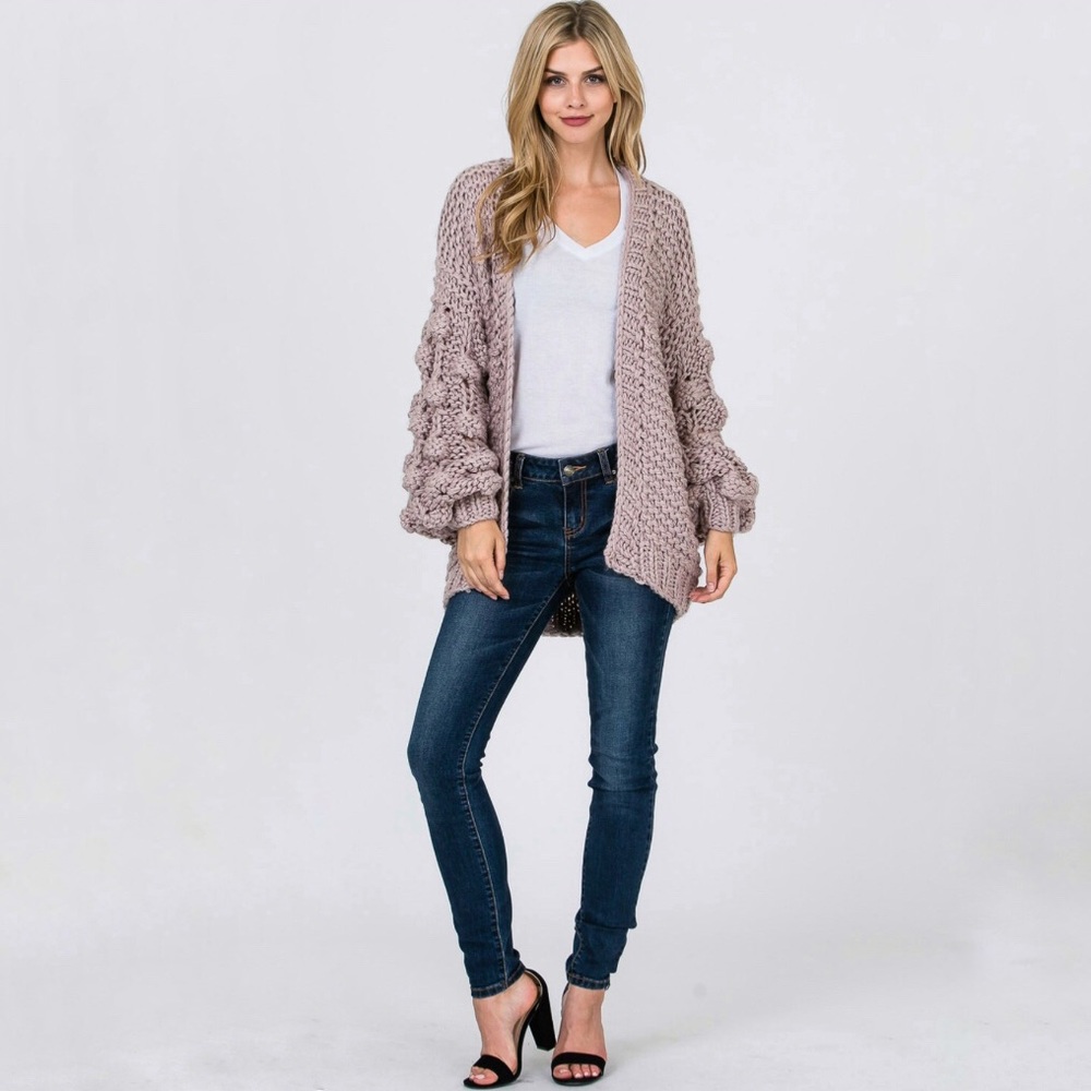 Handmade Cable Knit Chunky Open Cardigan Sweater - Picture 3 of 8